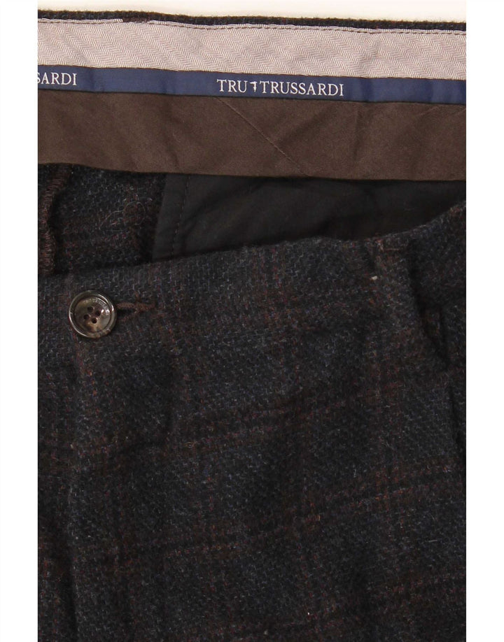 Trussardi Herren-Anzughose, gerade, W38, L33, Marineblau kariert