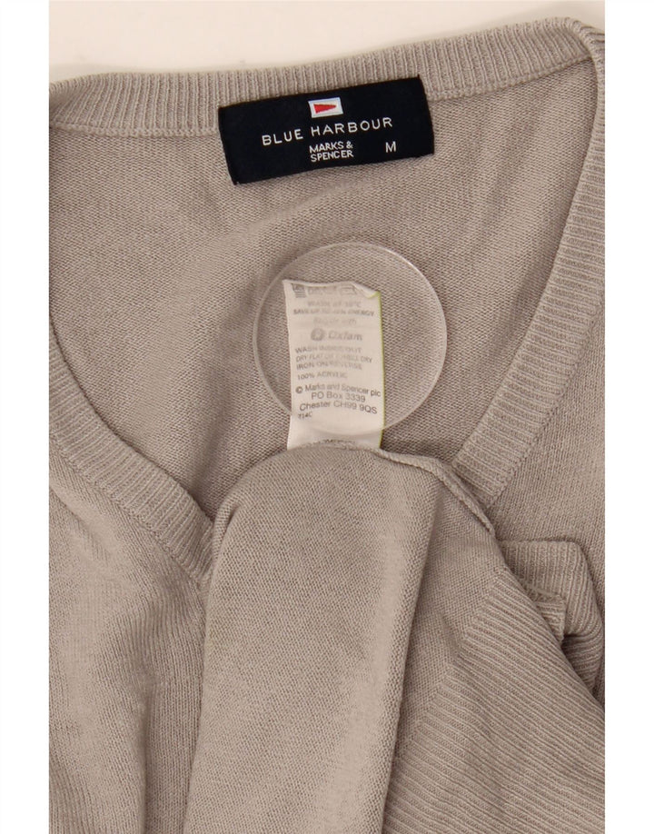 Marks & Spencer Herren Blauer Harbour-Pullover mit V-Ausschnitt Mittelgraues Acryl