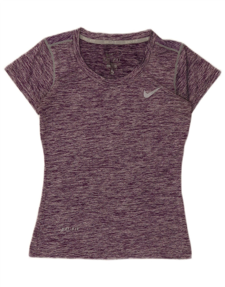 Nike Damen Dri Fit T-Shirt Top UK 12 Mittellila meliertes Polyester