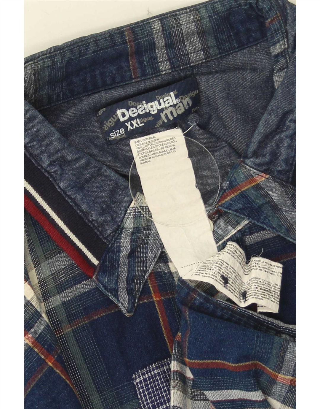Desigual Herrenhemd 2XL Marineblau kariert Baumwolle