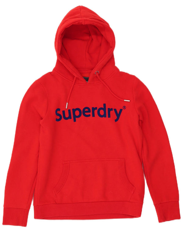 SUPERDRY Damen-Kapuzenpullover mit Grafik, UK 12, mittelrote Baumwolle
