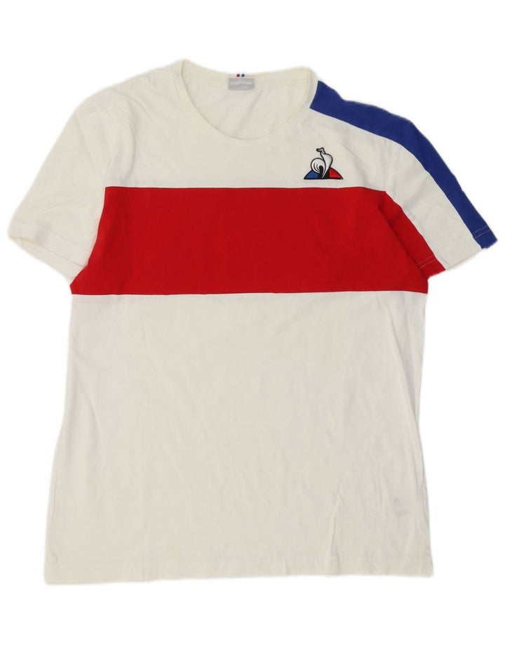 LE COQ SPORTIF Herren-T-Shirt-Oberteil aus mittelweißer Colourblock-Baumwolle