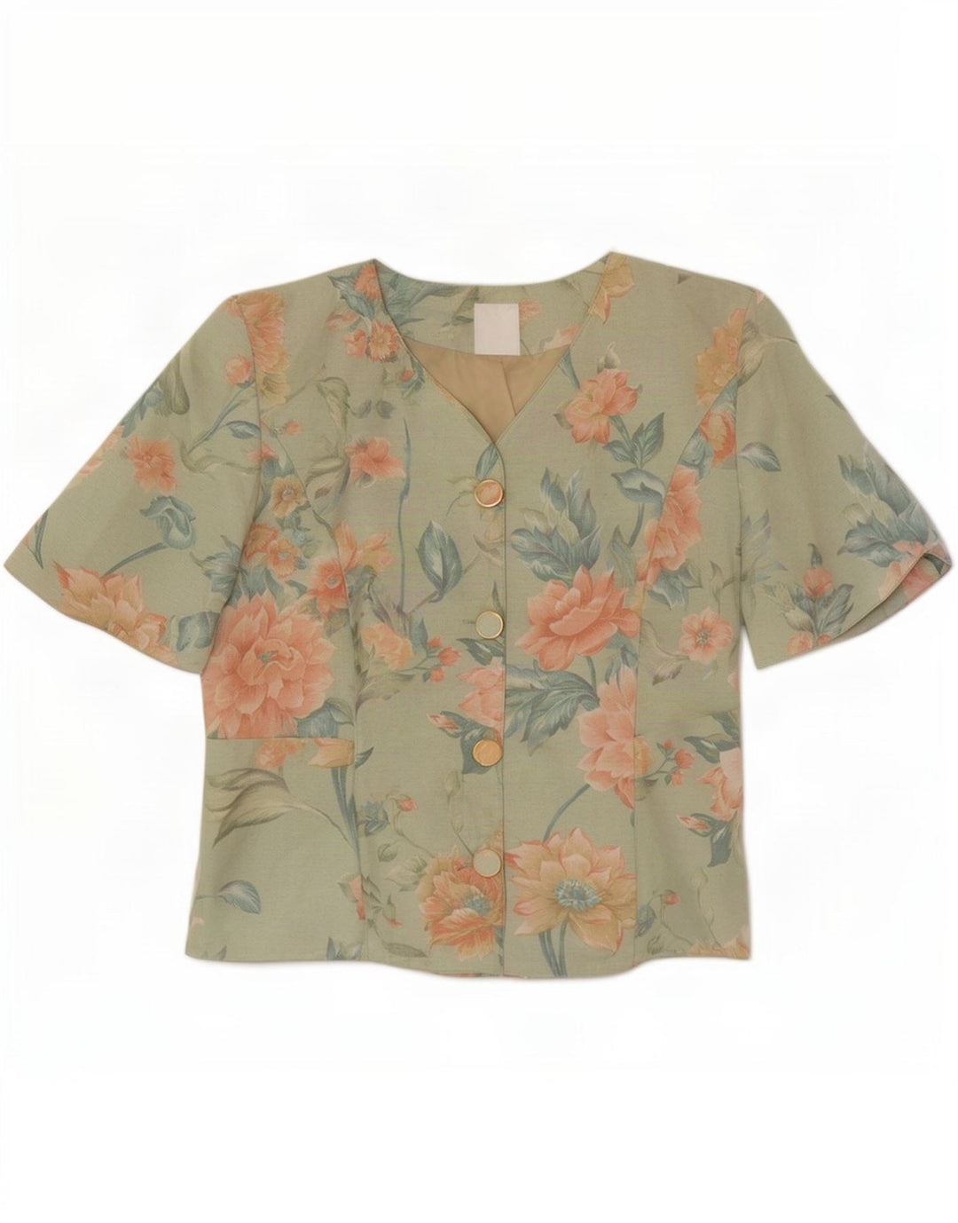 Clover Damen-Blazer, kurzärmelig, 3 Knöpfe, Gr. 12, mittelgrün, geblümt