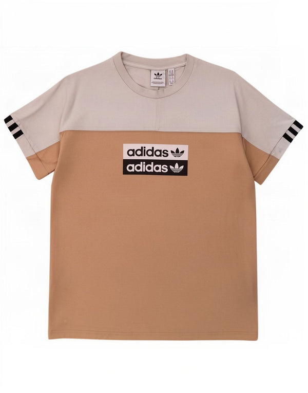 Adidas Damen Graphic T-Shirt Top UK 14 Mittelweiße Colourblock-Baumwolle