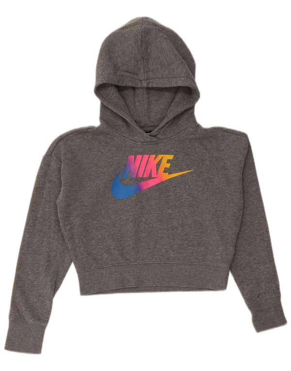 NIKE Crop Graphic Hoodie-Pullover für Mädchen, 10–11 Jahre, Mittelgrau gefleckt