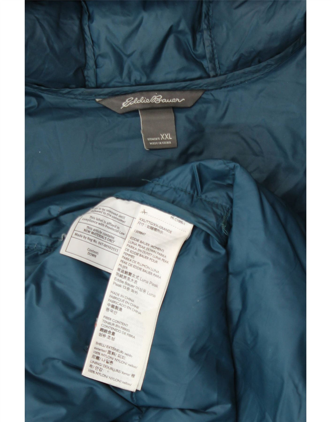 Eddie Bauer Wattierte Damenjacke mit Kapuze, UK 20 2XL, blaues Nylon