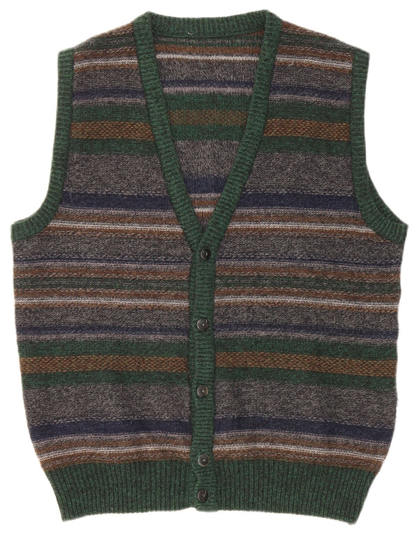 Vintage Herren ärmelloser Cardigan Pullover Medium Mehrfarbig gestreift Wolle
