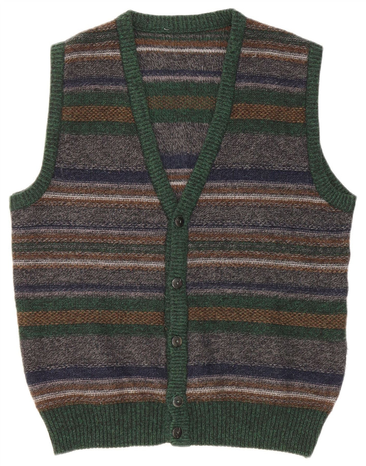 Vintage Herren ärmelloser Cardigan Pullover Medium Mehrfarbig gestreift Wolle