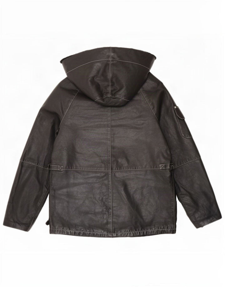 Belfe Herren-Lederjacke mit Kapuze, UK 38, mittelschwarz
