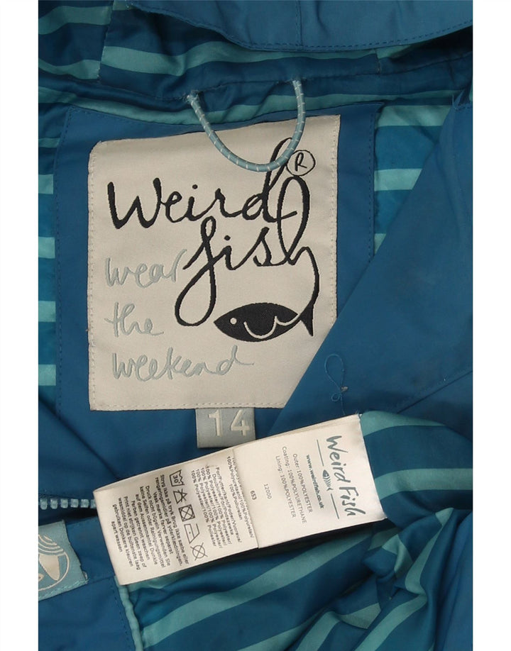 Weird Fish Damen-Windbreakerjacke mit Kapuze, Gr. 14, Größe L, blau gestreift