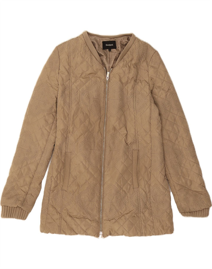 DESIGUAL Womens Quilted Jacket EU 40 Medium Brown Paisley Polyester Vintage Desigual and Second-Hand Desigual from Messina Hembry 