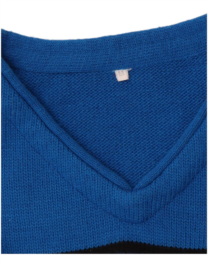 Vintage Herren-Pullover mit V-Ausschnitt, mittelblau, Farbblock