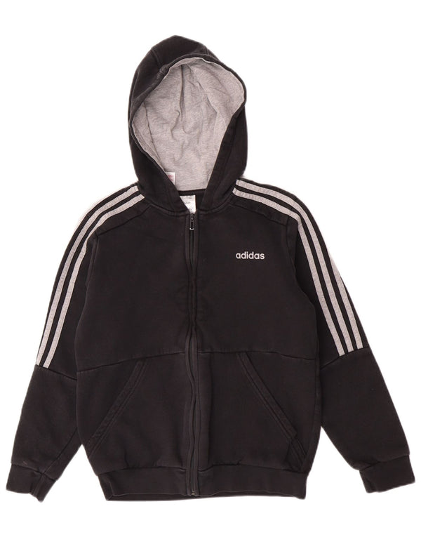 Adidas Jungen-Kapuzenpullover mit Reißverschluss, 11–12 Jahre, schwarze Baumwolle