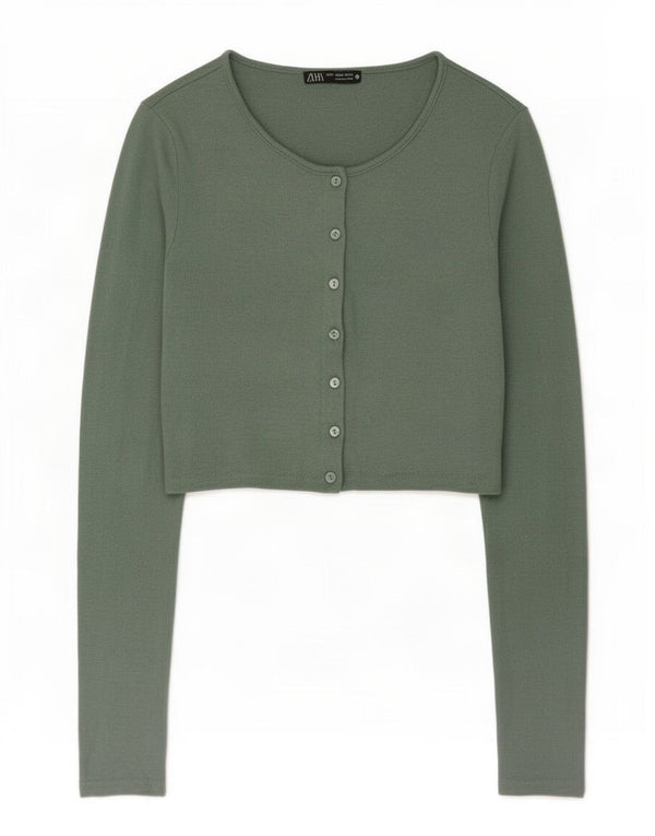 Zara Damen Crop Cardigan Pullover UK 12 Mittelgrün