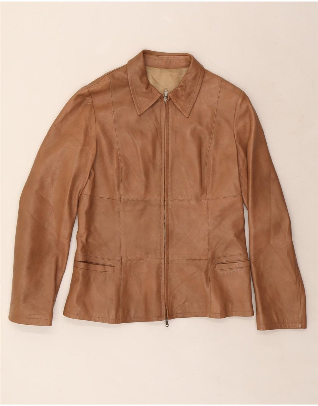VINTAGE Damen Lederjacke IT 48 XL Braunes Leder