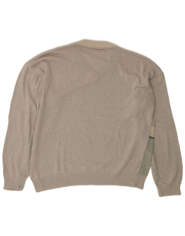 Vintage Herren Pullover mit V-Ausschnitt IT 58 2XL grün geometrisch