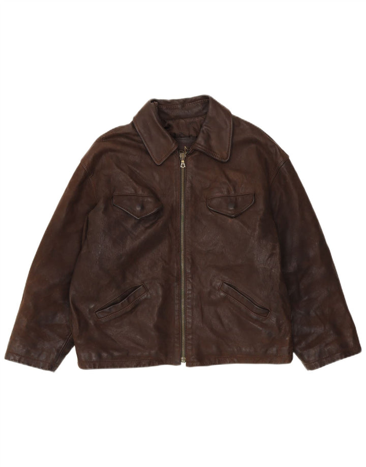 Vintage Damen Übergroße Lederjacke IT 44 Mittelbraunes Leder