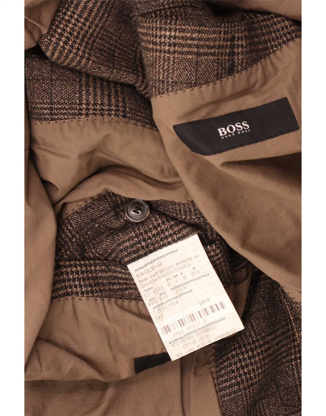 Hugo Boss Herren-Blazer mit 2 Knöpfen, EU 52, 2XL, braun karierte Baumwolle
