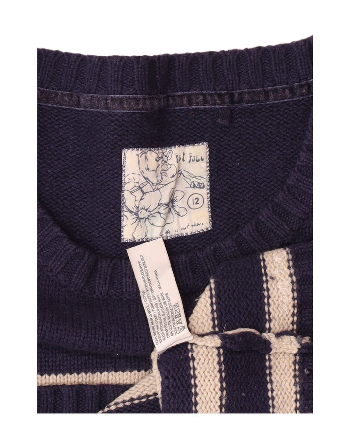 FAT FACE Damen-Pullover mit U-Boot-Ausschnitt, Gr. 12, mittelmarineblau gestreift