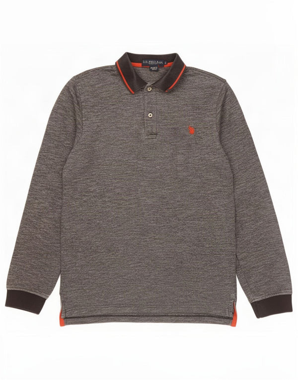 U.S. Polo Assn. Herren-Langarm-Poloshirt aus kleiner, grau gesprenkelter Baumwolle