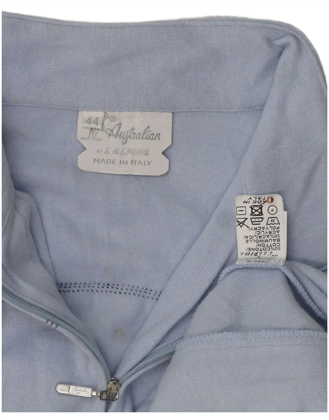 AUSTRALIAN L'ALPINA Damen-Trainingsanzug-Top-Jacke IT 44 Mittelblau gestreift