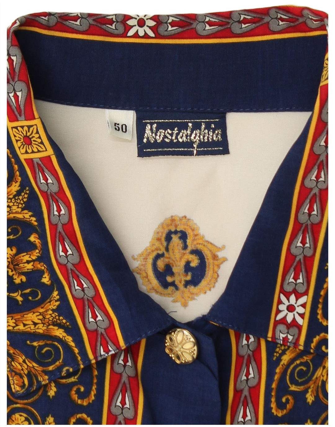 VINTAGE Damen Hemd mit abstraktem Muster IT 50 XL Weiße Viskose