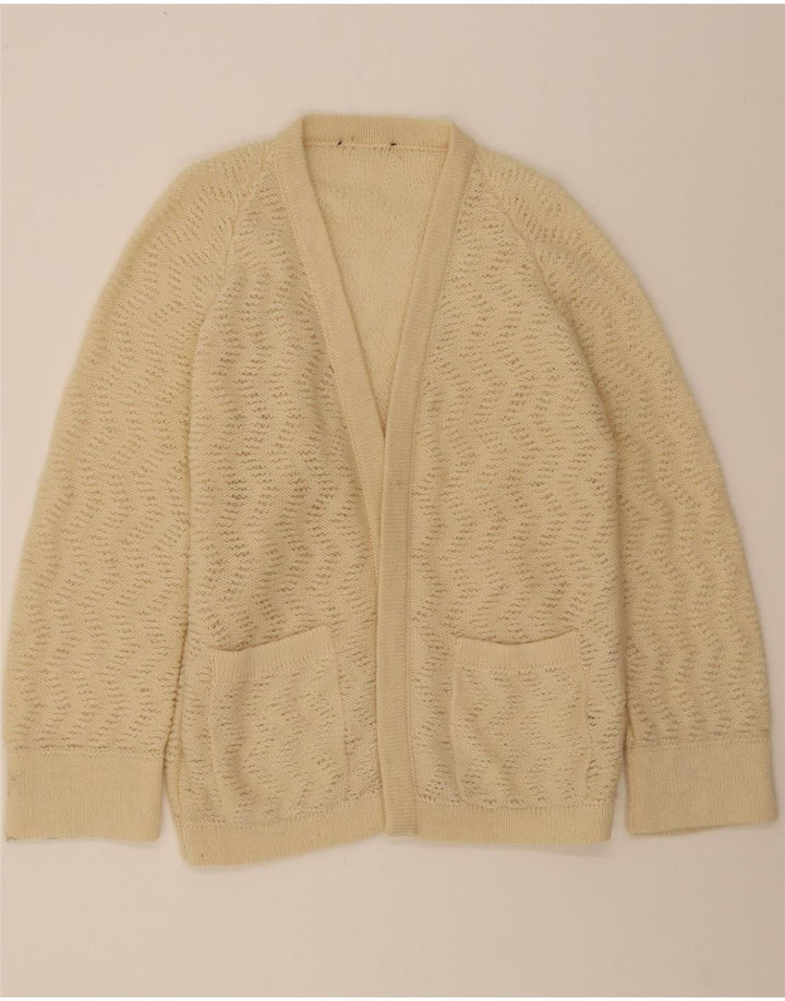 VINTAGE Womens Open Cardigan Sweater UK 14 Medium Beige Chevron Wool Vintage Vintage and Second-Hand Vintage from Messina Hembry 