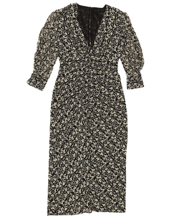 Topshop Womens Petite 3/4-Ärmel-Maxikleid UK 4 XS Schwarz geblümtes Polyester