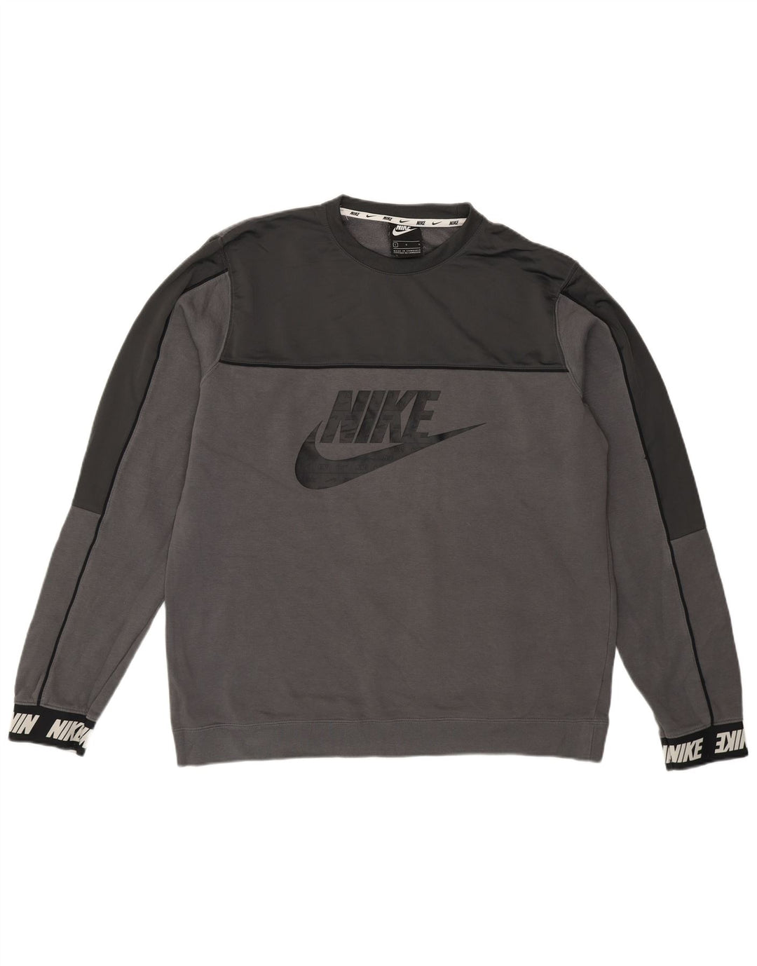 Nike Herren-Sweatshirt mit Grafik, groß, graue Farbblock-Baumwolle
