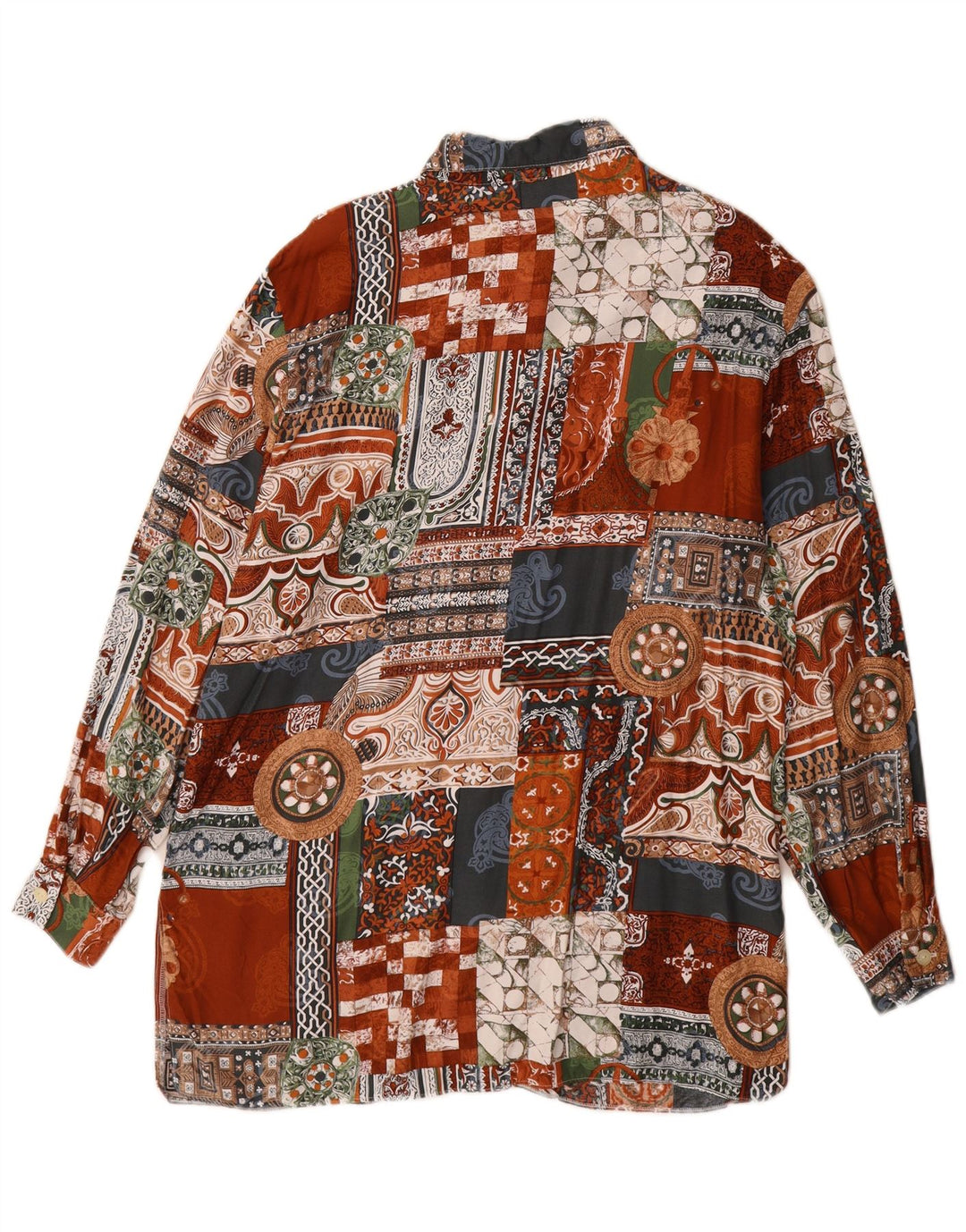 Vintage Damen Longline-Hemd UK 14 Große bunte Patchwork-Viskose