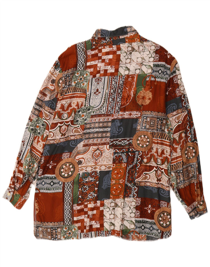 Vintage Damen Longline-Hemd UK 14 Große bunte Patchwork-Viskose