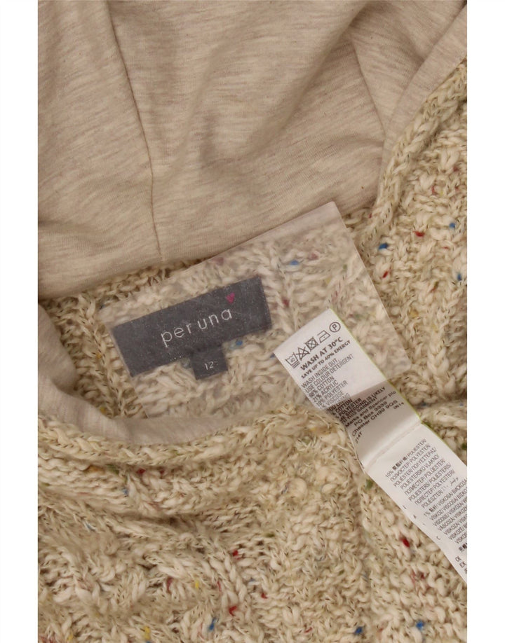 PER UNA Damen-Cardigan mit Kapuze, UK 12, mittelbeige gefleckte Baumwolle