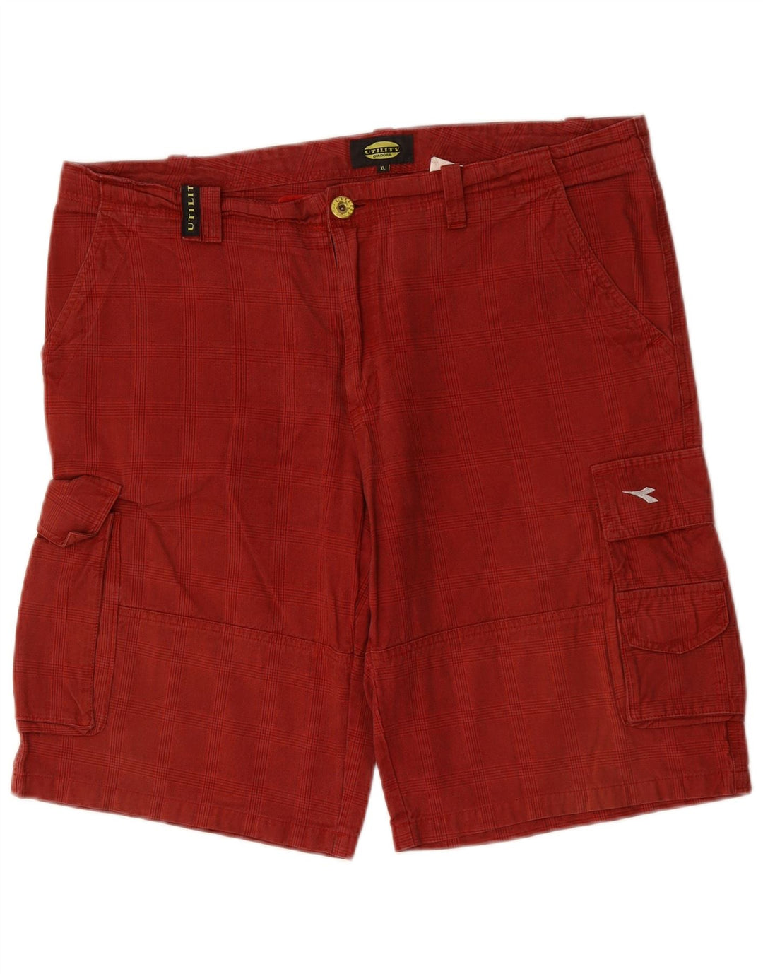 DIADORA Herren Cargo-Shorts XL W38 rot karierte Baumwolle