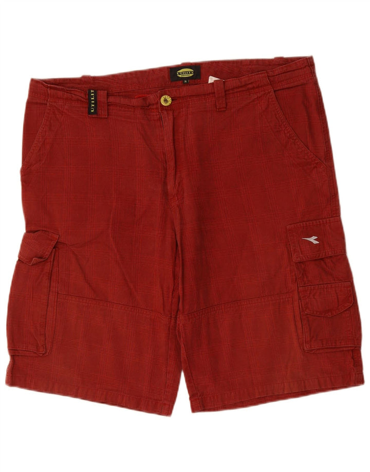 DIADORA Herren Cargo-Shorts XL W38 rot karierte Baumwolle