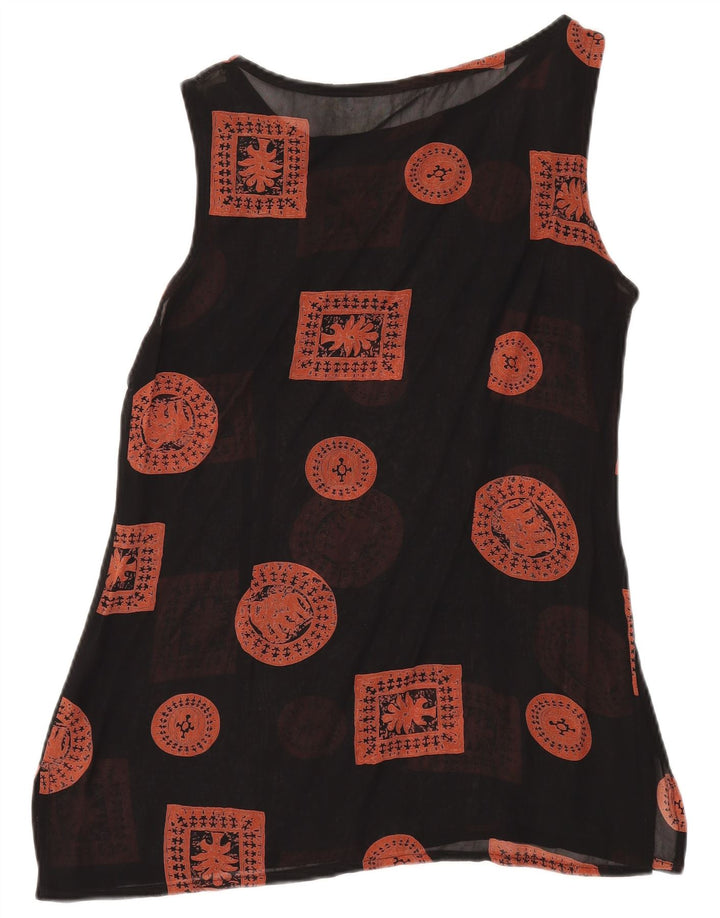 Vintage Damen Ärmelloses Tunika Top UK 12 Medium Schwarz Patchwork