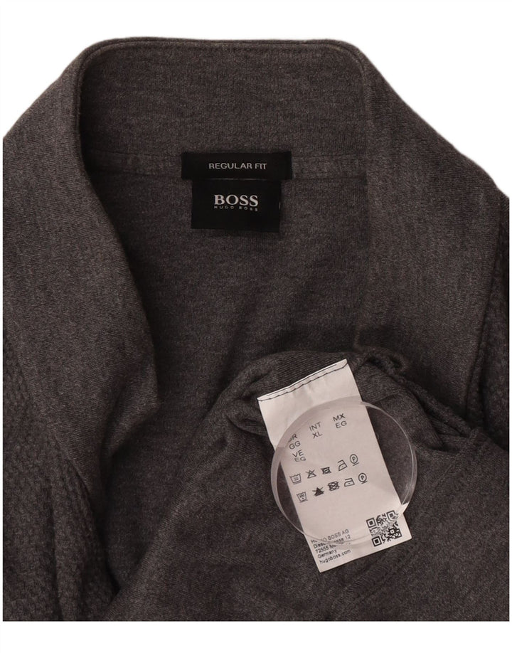 Hugo Boss Herren-Strickjacke mit normaler Passform, XL, graue Baumwolle