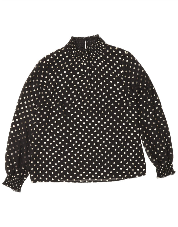 Oasis Langarm-Blusenoberteil für Damen UK 12 Mittelschwarz gepunktetes Polyester