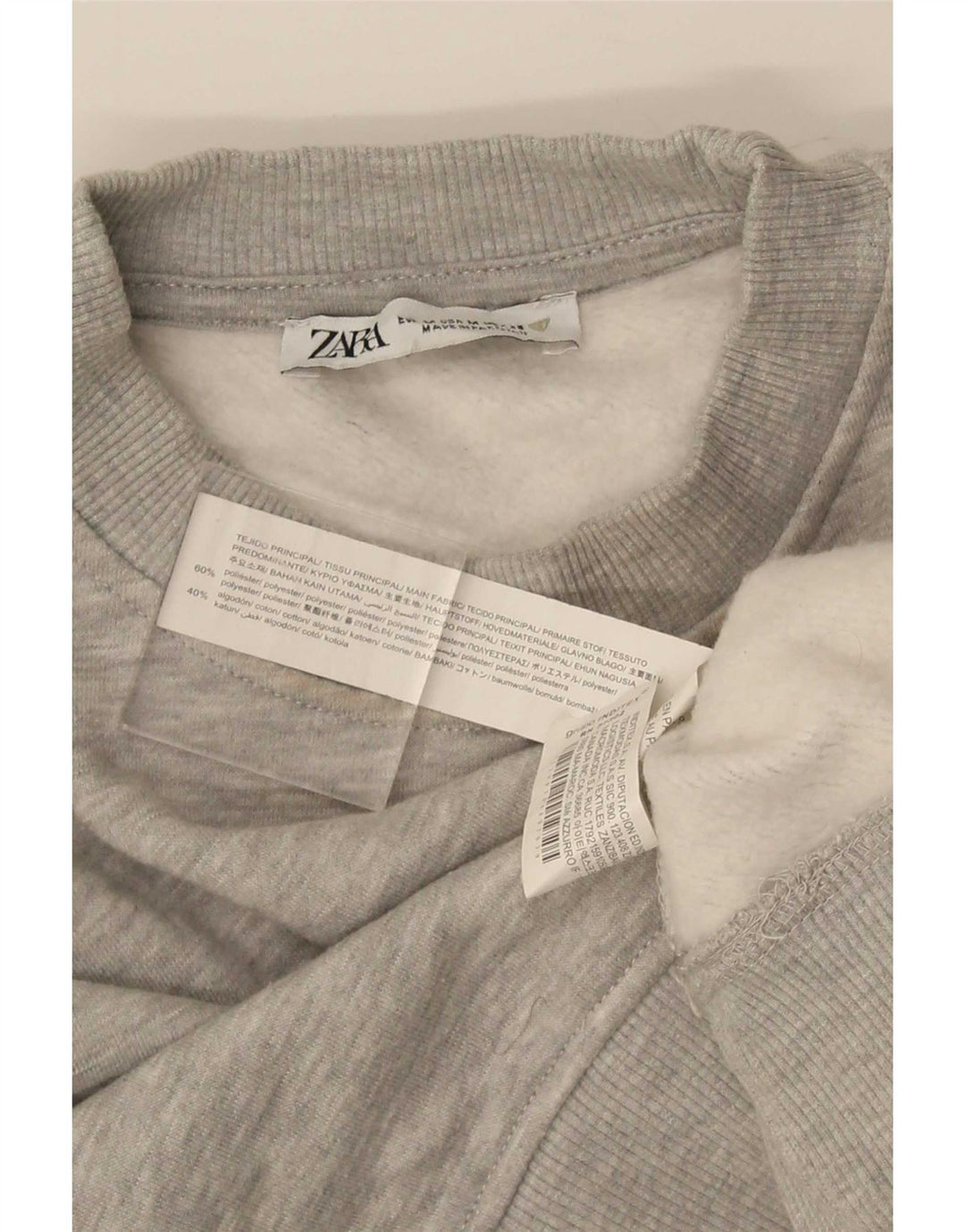 Zara Damen Crop Sweatshirt Pullover UK 14 Mittelgraues Polyester