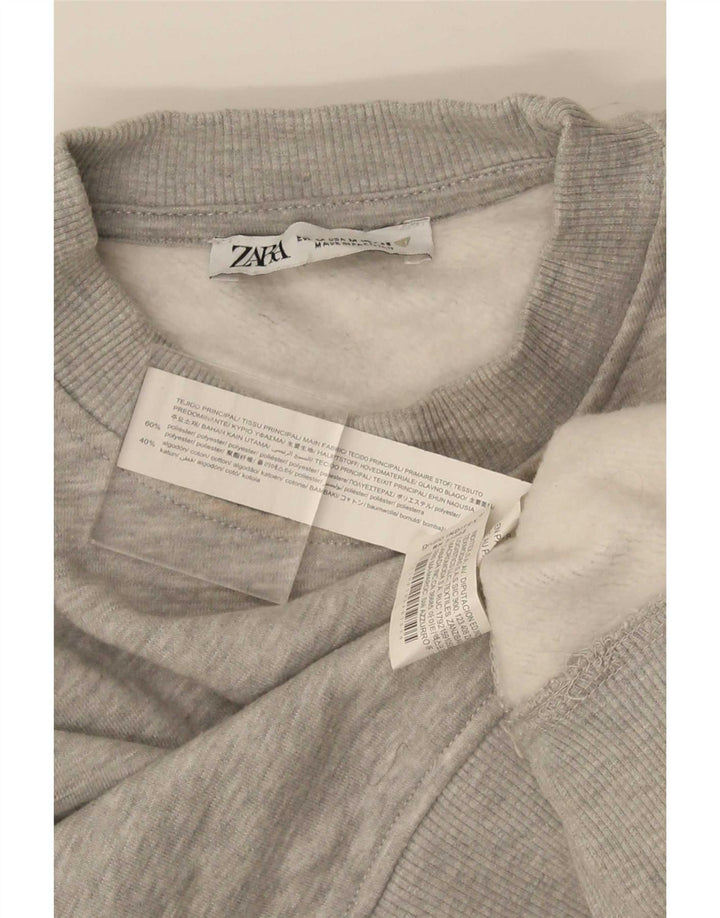Zara Damen Crop Sweatshirt Pullover UK 14 Mittelgraues Polyester