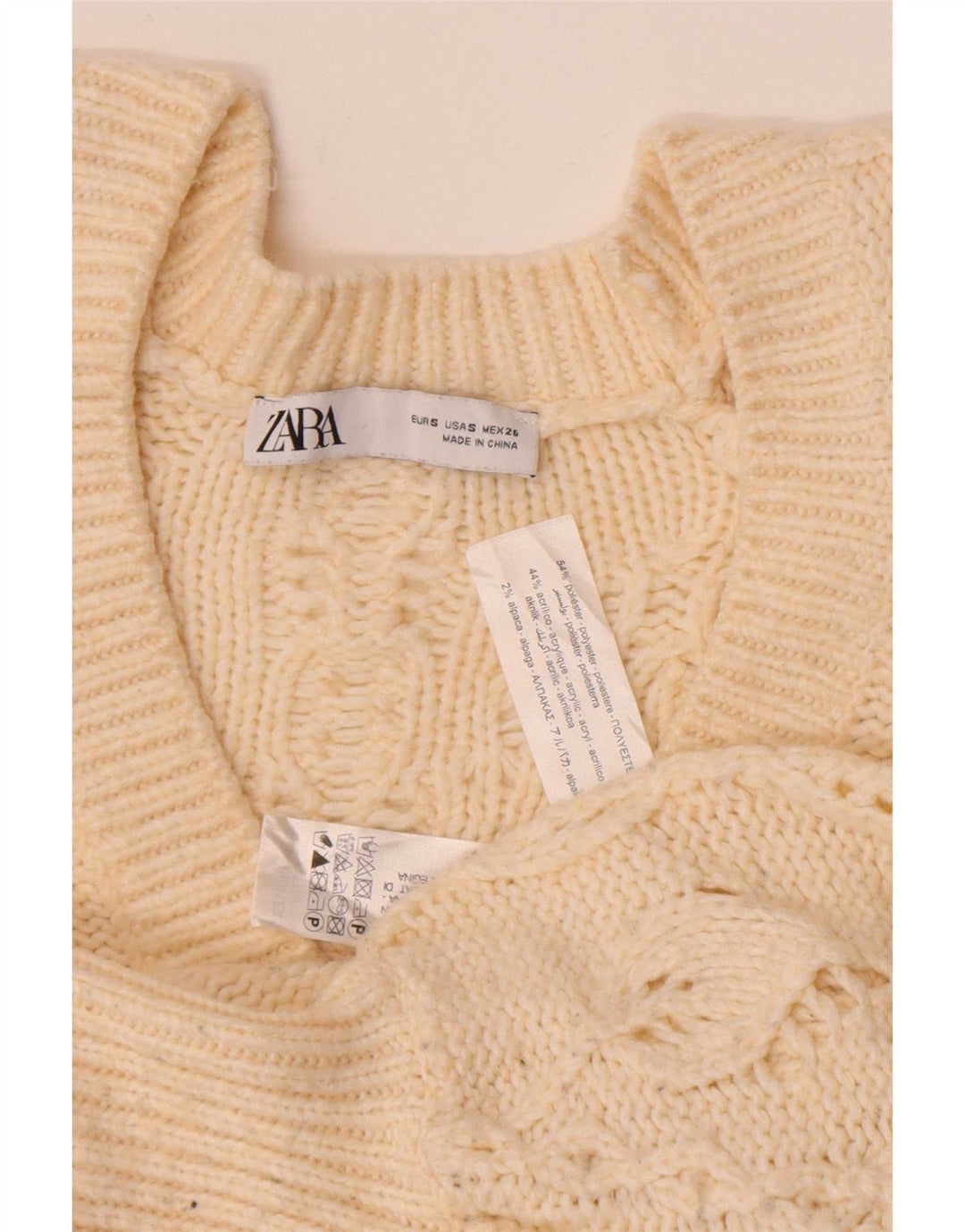 Zara Damen Crop Cardigan Pullover UK 10 Small Off White Polyester
