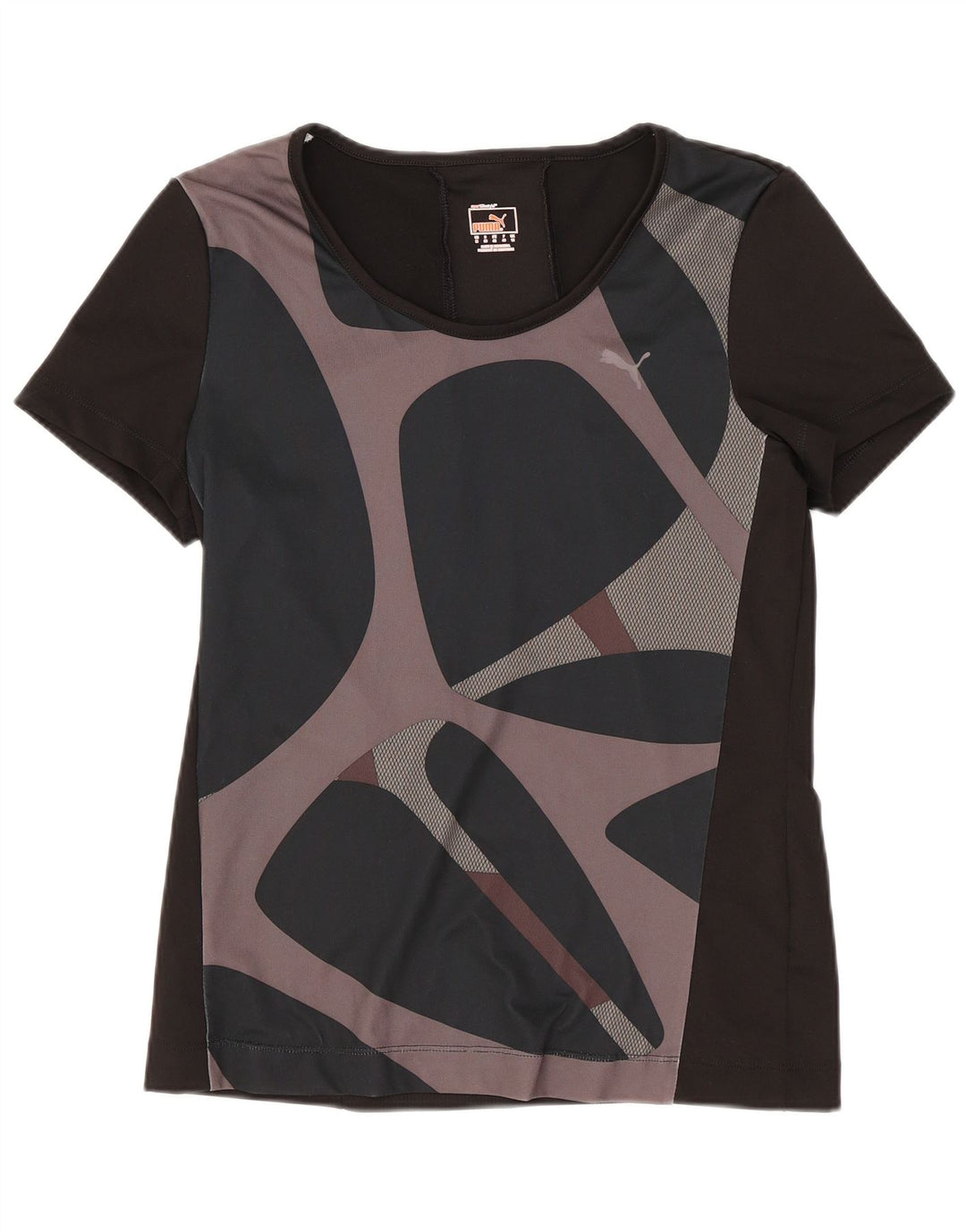 Puma Damen T-Shirt Top UK 12 Medium Schwarz Geometrisch Polyester