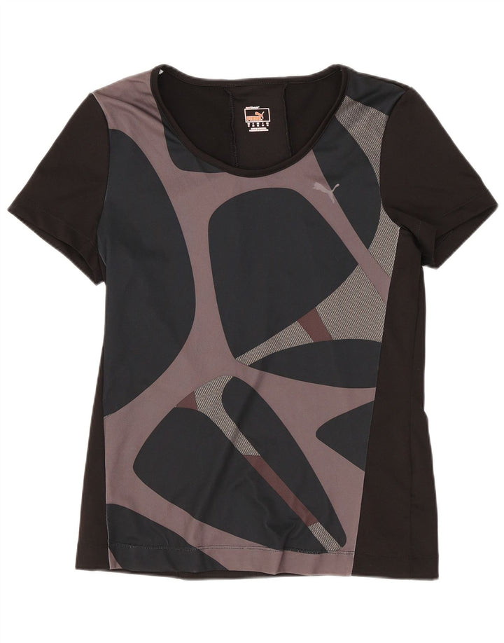 Puma Damen T-Shirt Top UK 12 Medium Schwarz Geometrisch Polyester