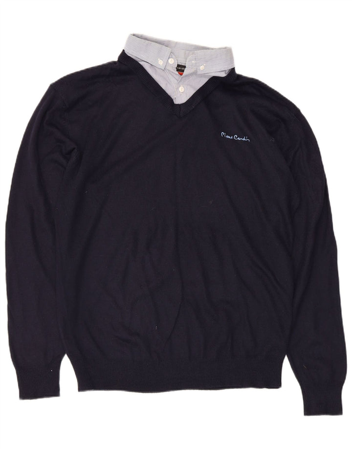 Pierre Cardin Herren-Pullover mit V-Ausschnitt, Mittelblau, Acryl