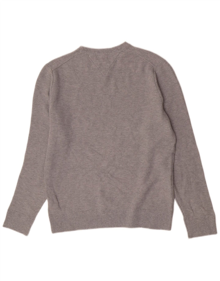 Tommy Hilfiger Herren-Pullover mit Rundhalsausschnitt, groß, graue Baumwolle
