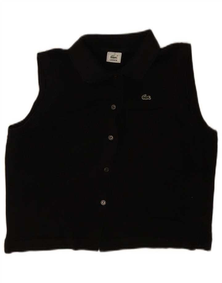 Lacoste Damen Crop ärmellose Hemdbluse Größe 44 Large Schwarz