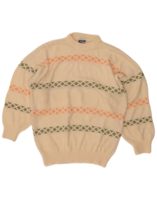 Vintage Damen Rollkragenpullover Pullover UK 16 Large Off White Geometrisch