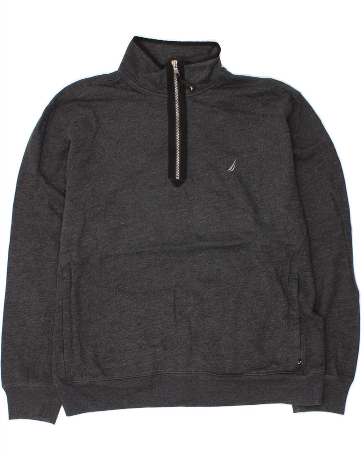 NAUTICA Mens Zip Neck Sweatshirt Jumper XL Grey Cotton Vintage Nautica and Second-Hand Nautica from Messina Hembry 