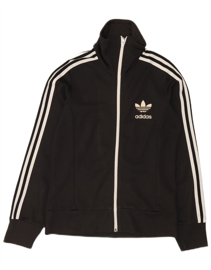 Adidas Damen Trainingsanzug Top Jacke IT 42 Medium Schwarz Baumwolle