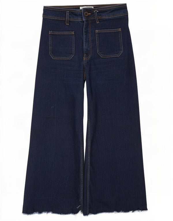 Zara Damen Crop Wide Leg Jeans EU 38 Small W28 L24 Marineblau