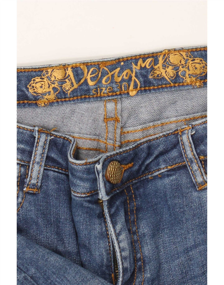 Desigual Damen Slim Jeans W30 L28 Blau geblümt